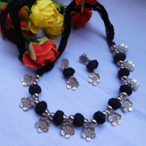 Black Silver Flower Oxidised Set