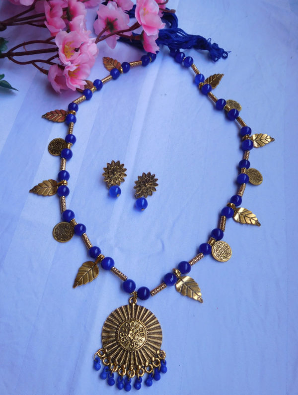 Dark Blue Gold Oxidised Set