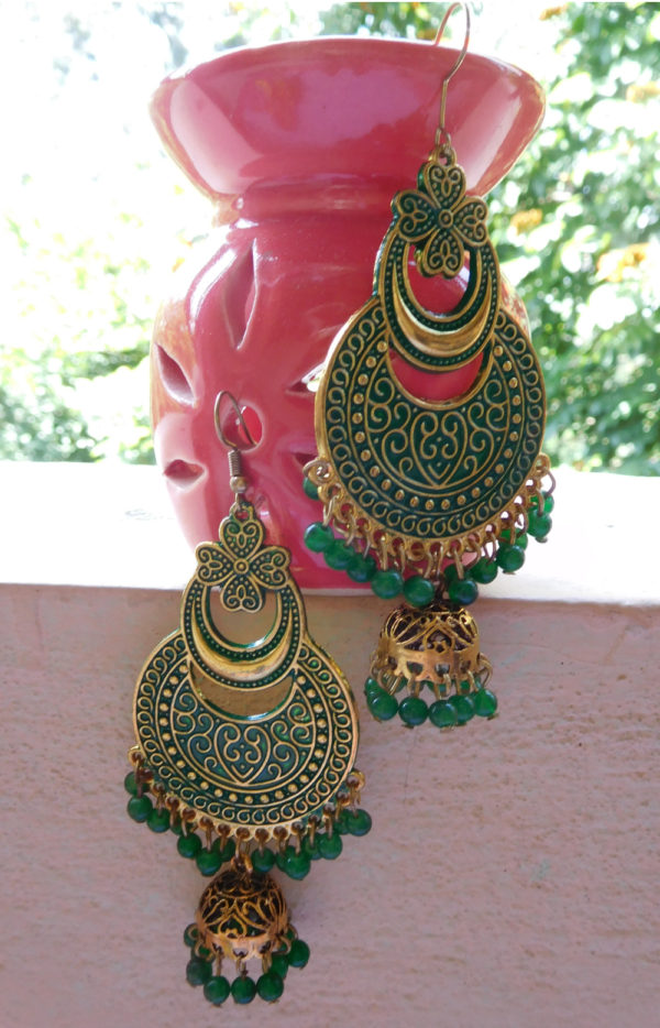 Oxidised Golden-Green Earring