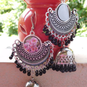 Semi-circular Mirror Earring-Black