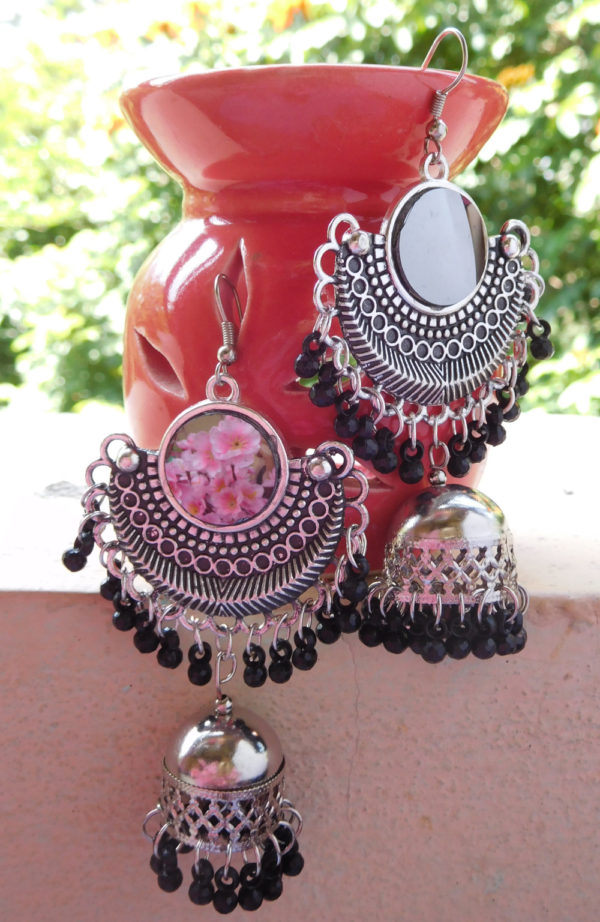 Semi-circular Mirror Earring-Black